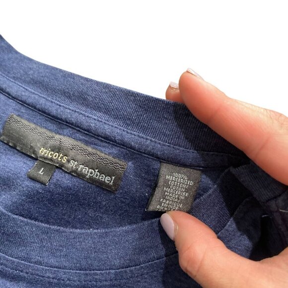 Tricots St Raphael Blank Mens T-Shirt Size L Navy Blue Mercerized Cotton USA - Picture 4 of 6